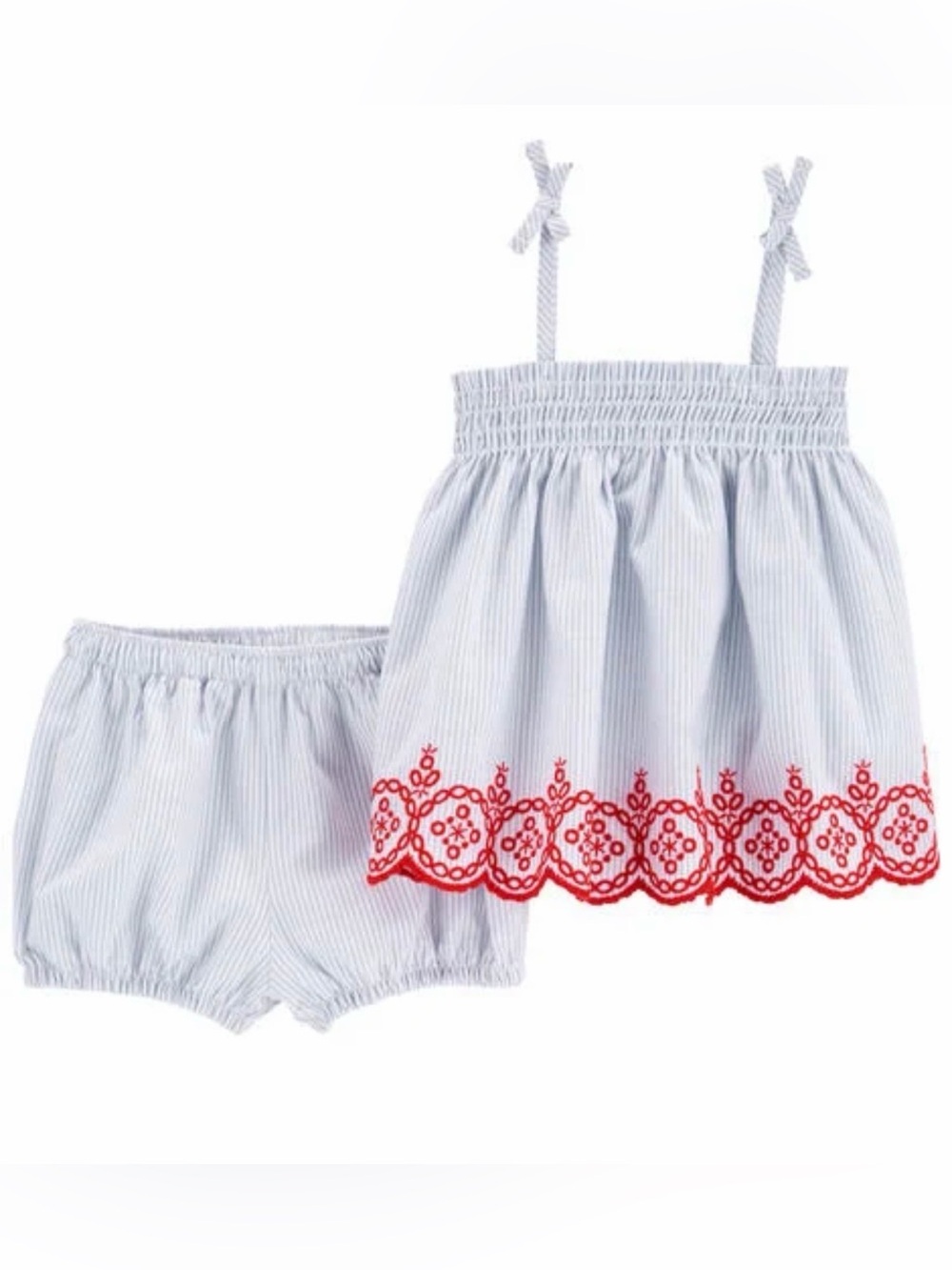 Oshkosh B’Gosh Blue Stripe Red Embroidered Baby Girls Top & Bloomers 6M